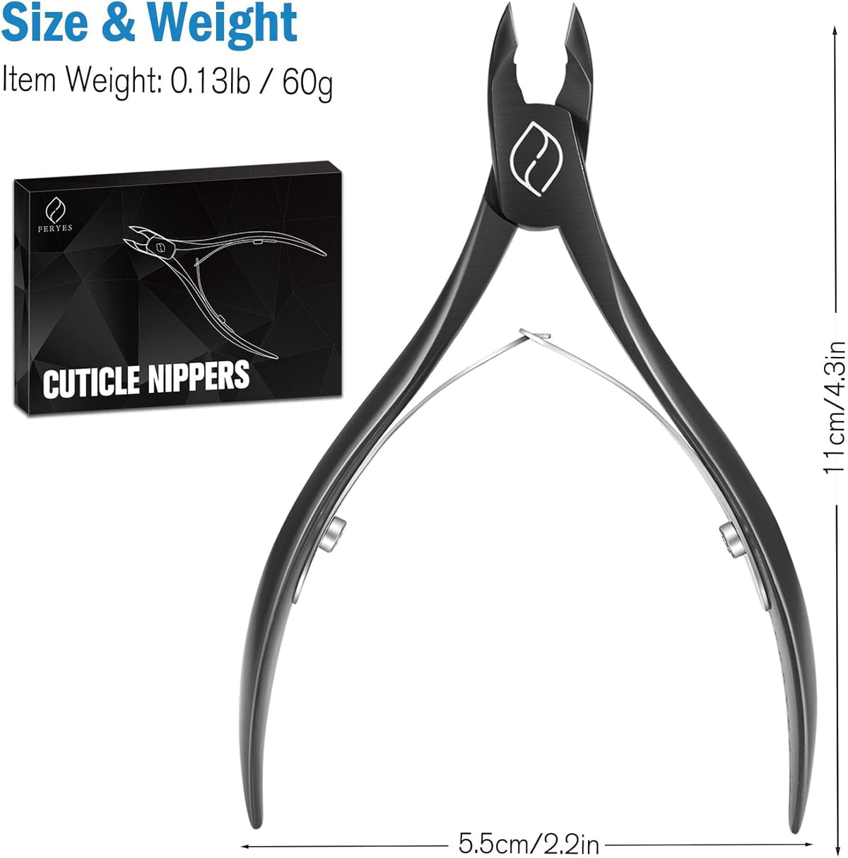 Coupe-Cuticules Ä 1/2 Mâchoire - Coupe-Ongles En Acier Inoxydable De Qualité Professionnelle, Pince Ä Double Ressort. Outil De Manucure Pédicure, FL-N301,BLACK
