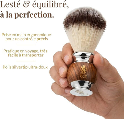 The Cambridge Cut Throat Blaireau Rasage De Haute Qualité Pour Hommes En Bois Et Acier Inoxydable, Poils Végétaliens Synthétiques