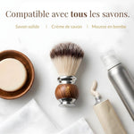 The Cambridge Cut Throat High-Quality Men's Shaving Brush, Wood and Stainless Steel, Synthetic Vegan Bristles