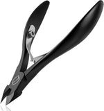 Cuticle Nippers - 1/2 Jaw - Professional Grade Stainless Steel Toenail Clippers, Double Spring Pliers. Manicure Pedicure Tool, FL-N301,BLACK