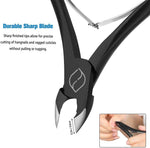 Cuticle Nippers - 1/2 Jaw - Professional Grade Stainless Steel Toenail Clippers, Double Spring Pliers. Manicure Pedicure Tool, FL-N301,BLACK